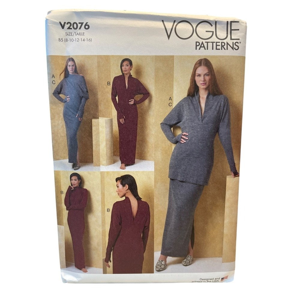 Vogue V2076 Misses Knit‎ Dress Top Skirt Size 8-16 Modern Easy Pattern